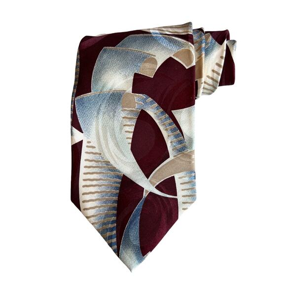 Vintage Pierre Cardin maroon and blue Abstract print silk tie - Picture 1 of 5